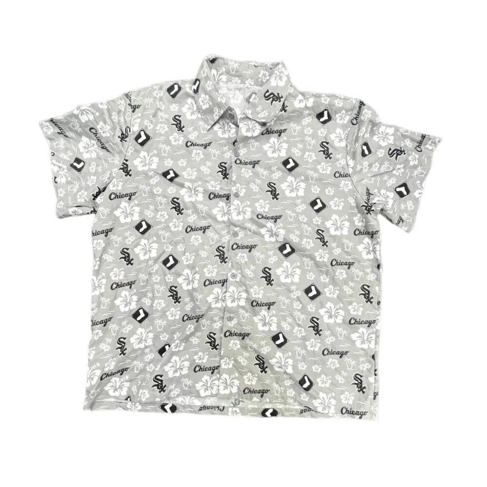 Chicago WHITE SOX MLB Theme Gray Casual Button Down Shirt BASEBALL FAN SPORTS XL